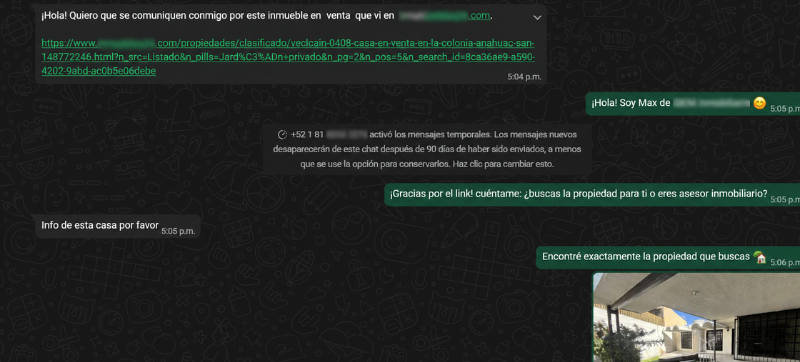 Bot de RegiaSys respondiendo con ficha de propiedad