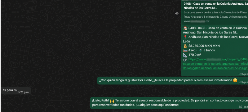 Bot de RegiaSys haciendo preguntas de precalificación